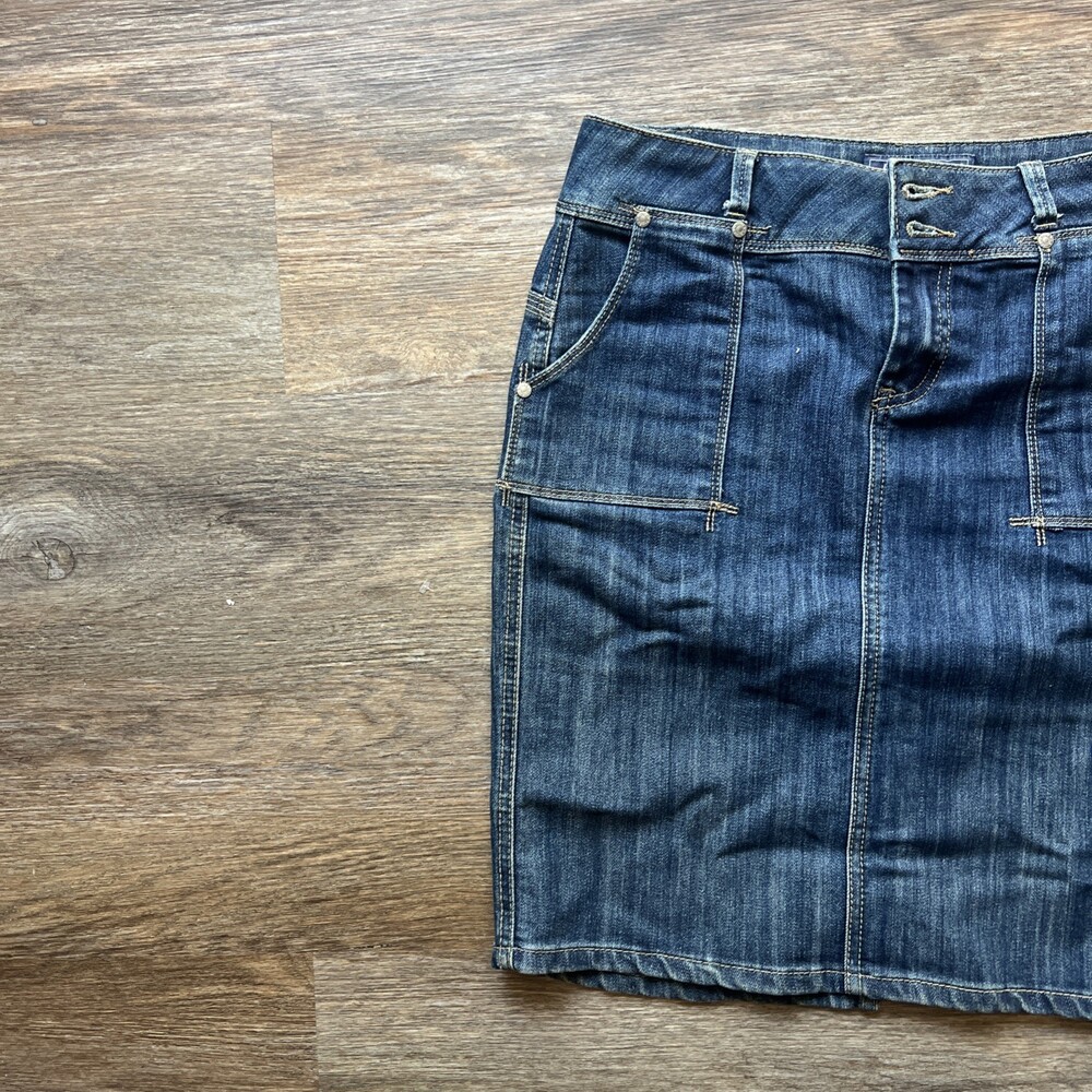 Vintage Baccini Stretch Denim Knee Length Skirt Sz 6 Dark Wash Back Buckle - Picture 4 of 11